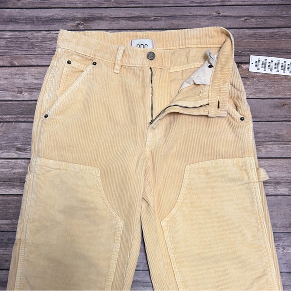 BDG Mango Pale Yellow Corduroy Carpenter Straight Leg Double Knee Panel Pant New - Picture 3 of 12